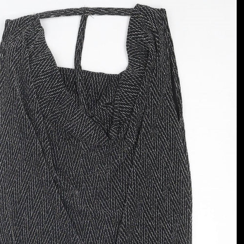 Quiz Womens Silver Herringbone Nylon Basic T-Shirt Size 12 Cowl Neck