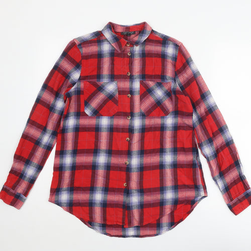 Topshop Womens Multicoloured Plaid Cotton Basic Button-Up Size 8 Collared