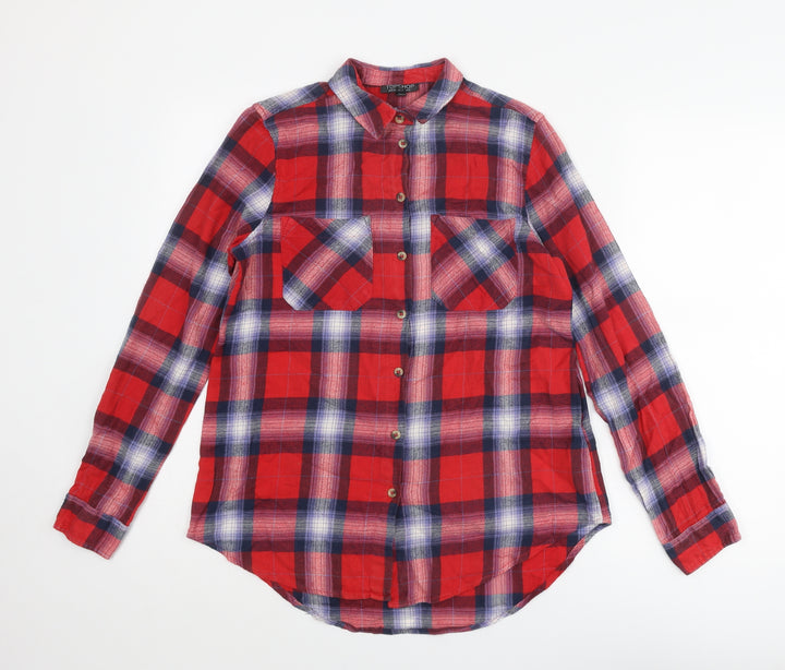 Topshop Womens Multicoloured Plaid Cotton Basic Button-Up Size 8 Collared