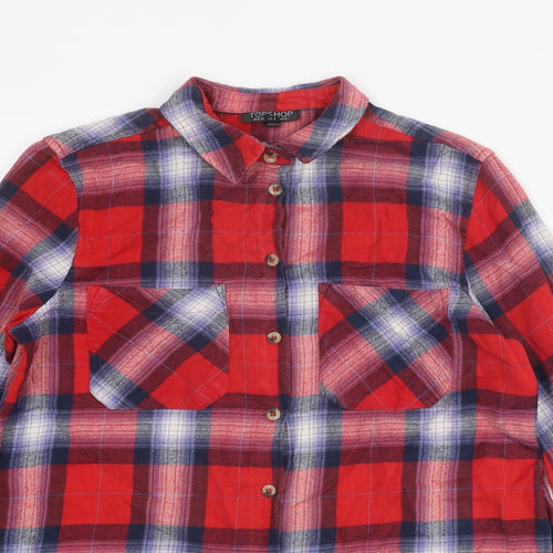 Topshop Womens Multicoloured Plaid Cotton Basic Button-Up Size 8 Collared