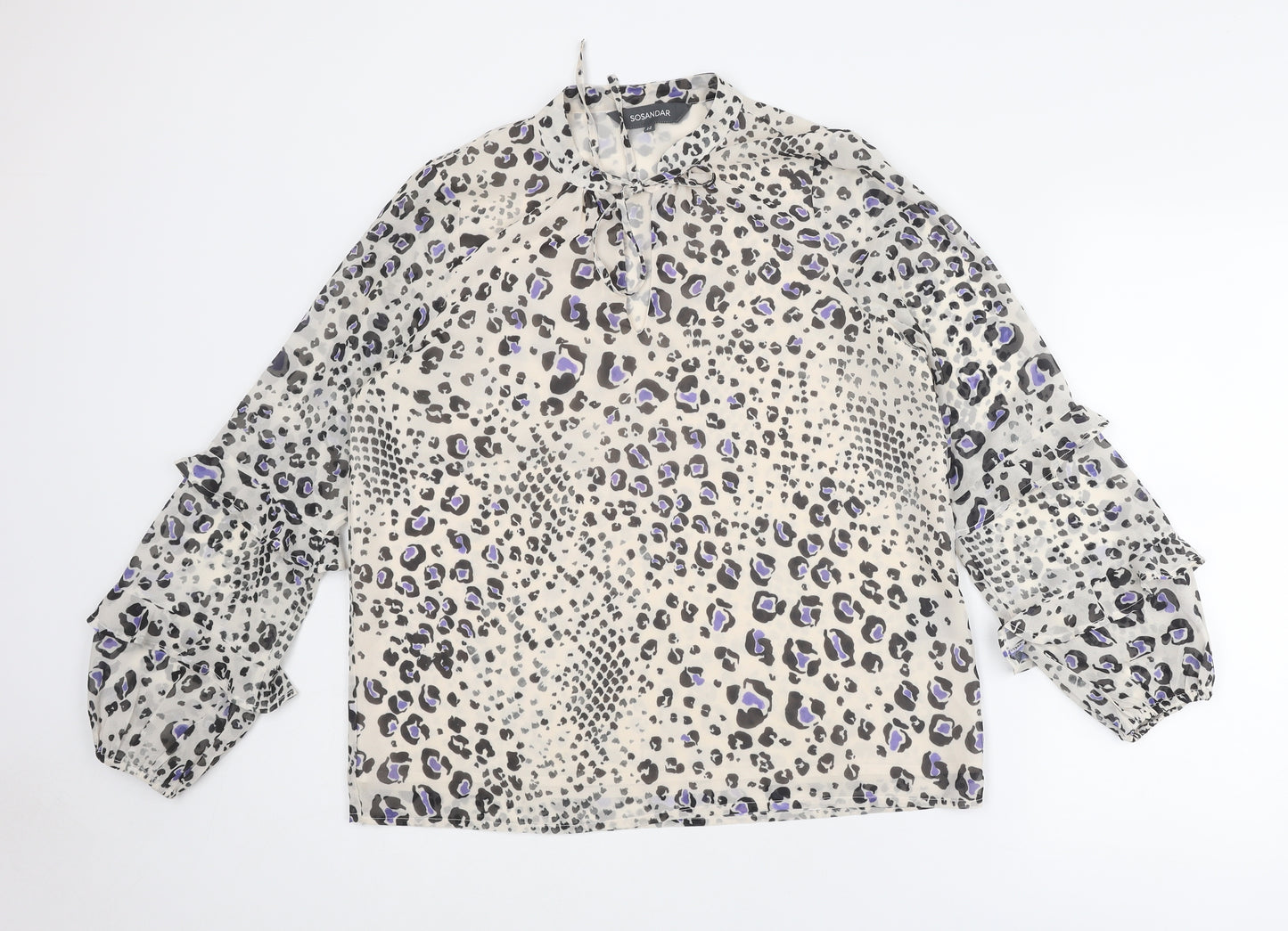 Sosandar Womens Multicoloured Animal Print Polyester Basic Blouse Size 12 Mock Neck