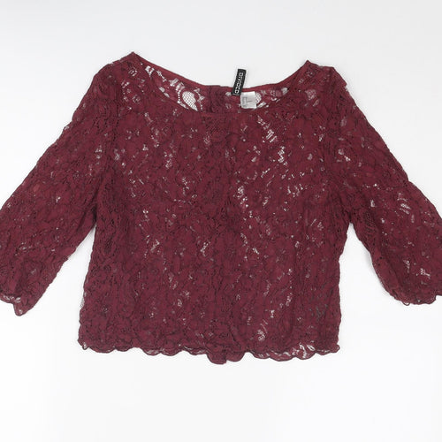 Divided by H&M Womens Purple Viscose Cropped Blouse Size 10 Boat Neck