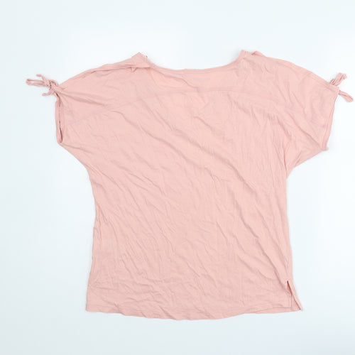 NEXT Womens Pink Cotton Basic T-Shirt Size 6 V-Neck - Tie Sleeve Detail