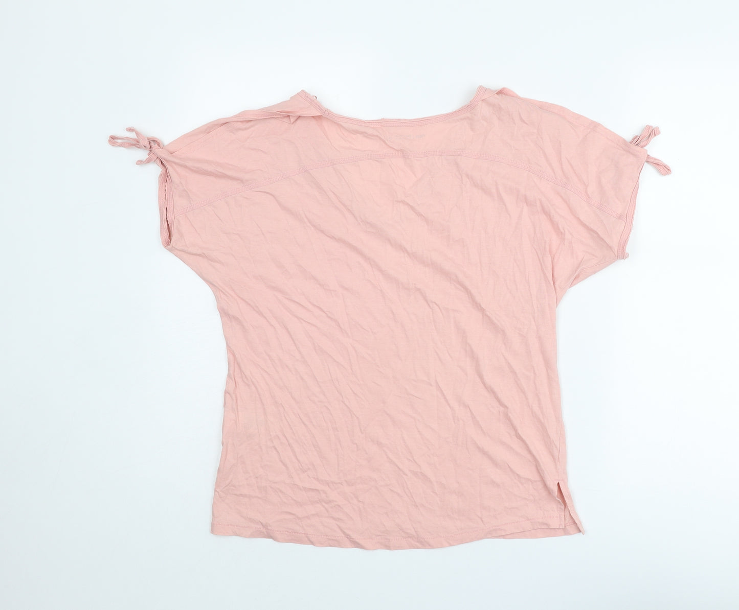 NEXT Womens Pink Cotton Basic T-Shirt Size 6 V-Neck - Tie Sleeve Detail