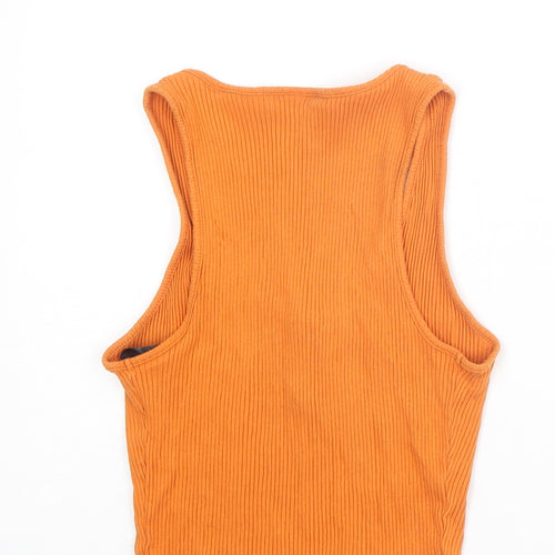 ASOS Womens Orange Cotton Basic Tank Size 14 Scoop Neck - Ribbed