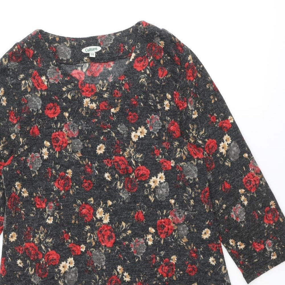 CULTURE Womens Multicoloured Round Neck Floral Acrylic Tunic Jumper Size 14