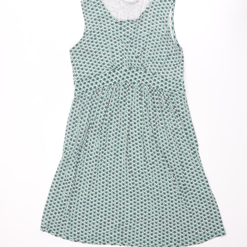 JoJo Maman Bébé Womens Green Geometric Cotton Trapeze & Swing Size L Round Neck Pullover