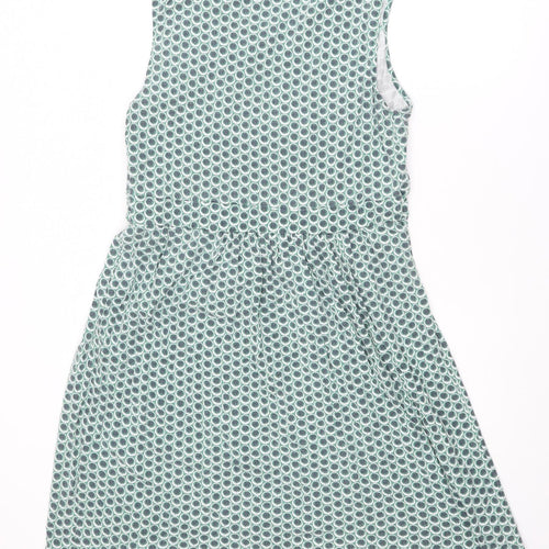 JoJo Maman Bébé Womens Green Geometric Cotton Trapeze & Swing Size L Round Neck Pullover