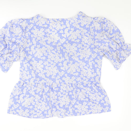 ASOS Womens Purple Floral Polyester Basic Blouse Size 16 V-Neck - Ruched Detail