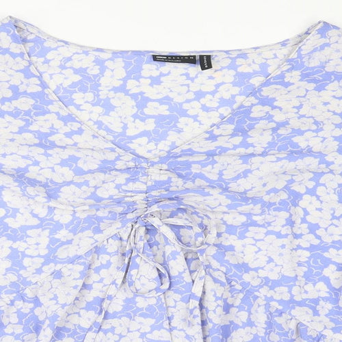 ASOS Womens Purple Floral Polyester Basic Blouse Size 16 V-Neck - Ruched Detail