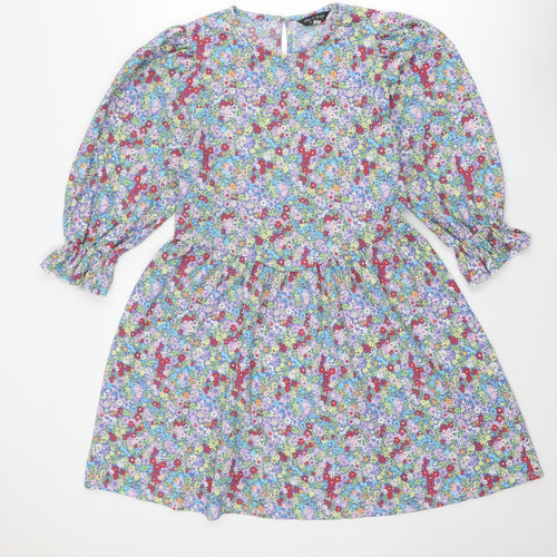 Miss Selfridge Womens Multicoloured Floral Polyester A-Line Size 14 Round Neck Button