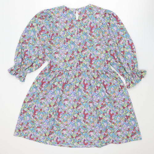 Miss Selfridge Womens Multicoloured Floral Polyester A-Line Size 14 Round Neck Button