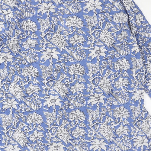 EAST Womens Blue Floral Cotton Basic Blouse Size 14 V-Neck