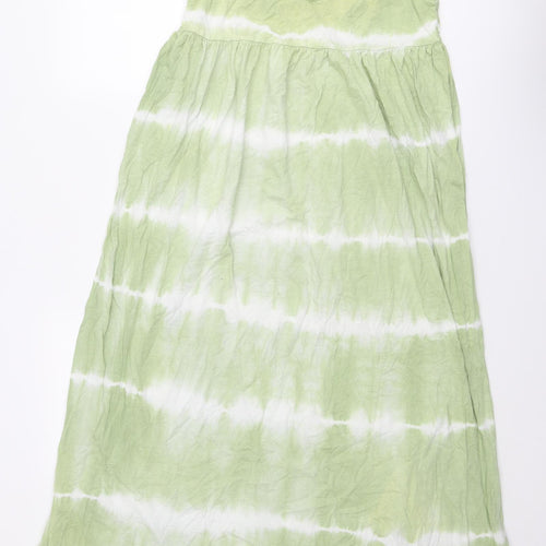 Pull&Bear Womens Green Tie Dye Cotton Slip Dress Size M V-Neck Pullover