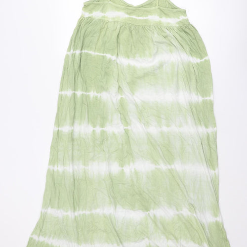 Pull&Bear Womens Green Tie Dye Cotton Slip Dress Size M V-Neck Pullover