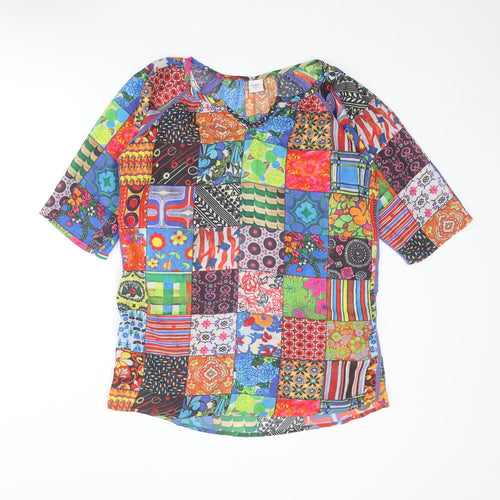 Cotton Traders Womens Multicoloured Geometric Polyester Basic Blouse Size 12 Boat Neck