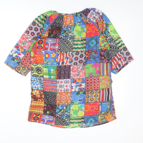 Cotton Traders Womens Multicoloured Geometric Polyester Basic Blouse Size 12 Boat Neck