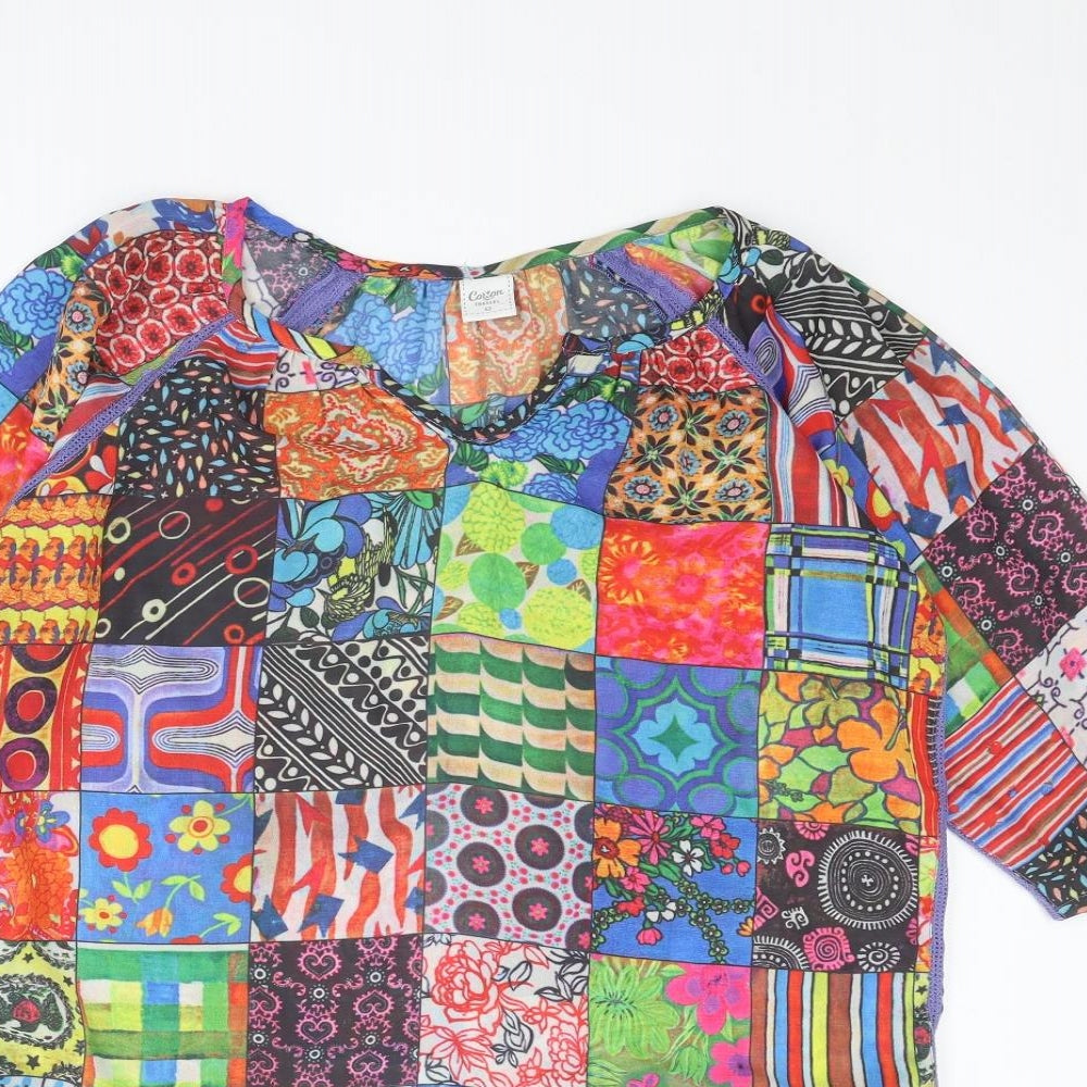 Cotton Traders Womens Multicoloured Geometric Polyester Basic Blouse Size 12 Boat Neck
