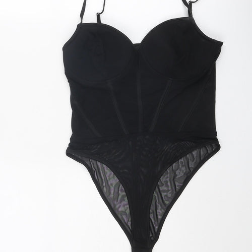 New Look Womens Black Polyamide Bodysuit One-Piece Size 14 Snap