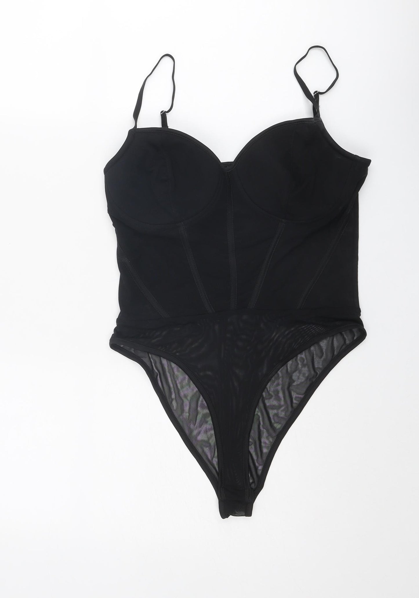 New Look Womens Black Polyamide Bodysuit One-Piece Size 14 Snap
