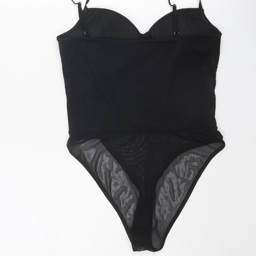 New Look Womens Black Polyamide Bodysuit One-Piece Size 14 Snap