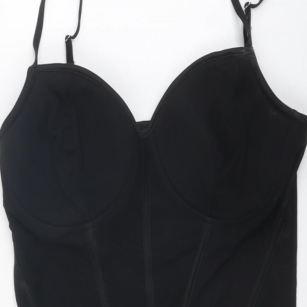 New Look Womens Black Polyamide Bodysuit One-Piece Size 14 Snap