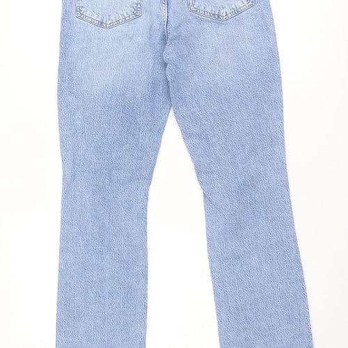 Zara Womens Blue Cotton Straight Jeans Size 8 Regular Zip - Side slits