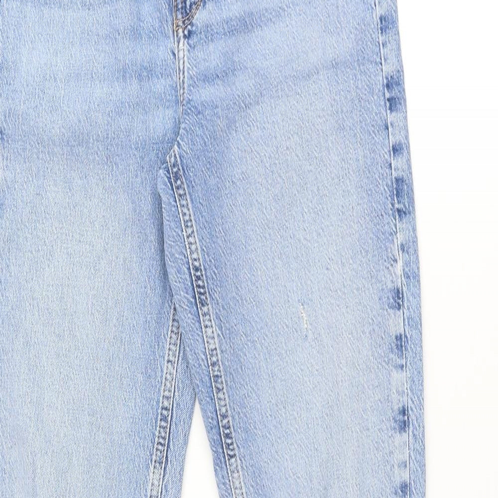 Zara Womens Blue Cotton Straight Jeans Size 8 Regular Zip - Side slits