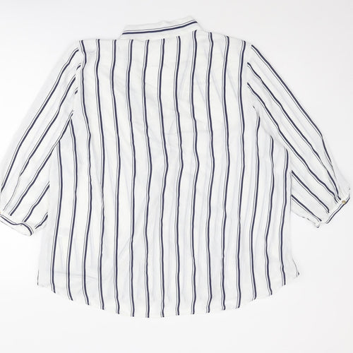 Marks and Spencer Womens White Striped Polyester Basic Blouse Size 20 V-Neck