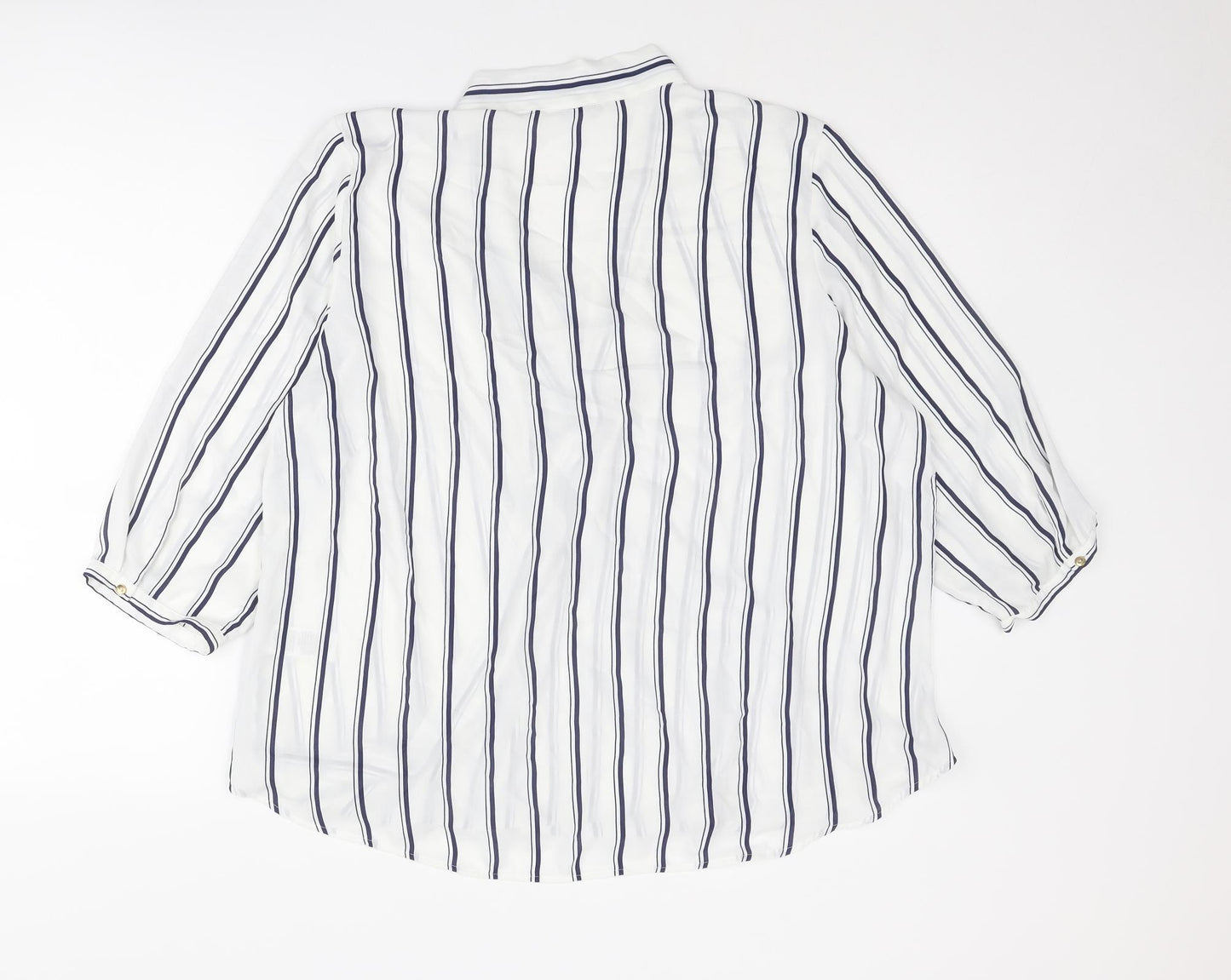 Marks and Spencer Womens White Striped Polyester Basic Blouse Size 20 V-Neck