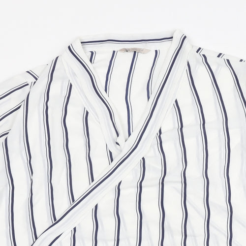 Marks and Spencer Womens White Striped Polyester Basic Blouse Size 20 V-Neck