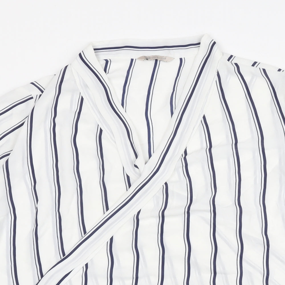 Marks and Spencer Womens White Striped Polyester Basic Blouse Size 20 V-Neck