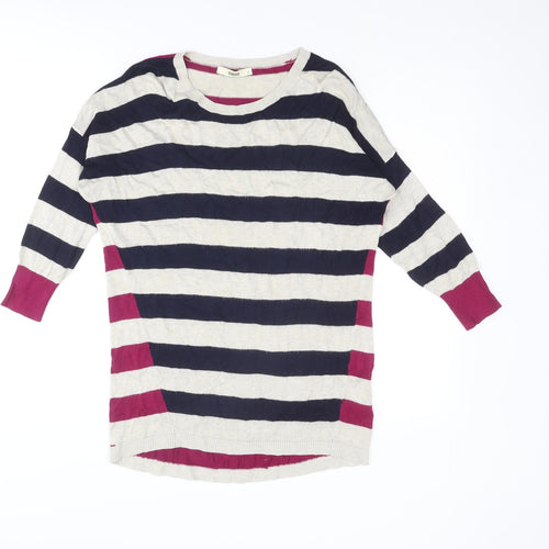 Oasis Womens Multicoloured Round Neck Striped Viscose Pullover Jumper Size S
