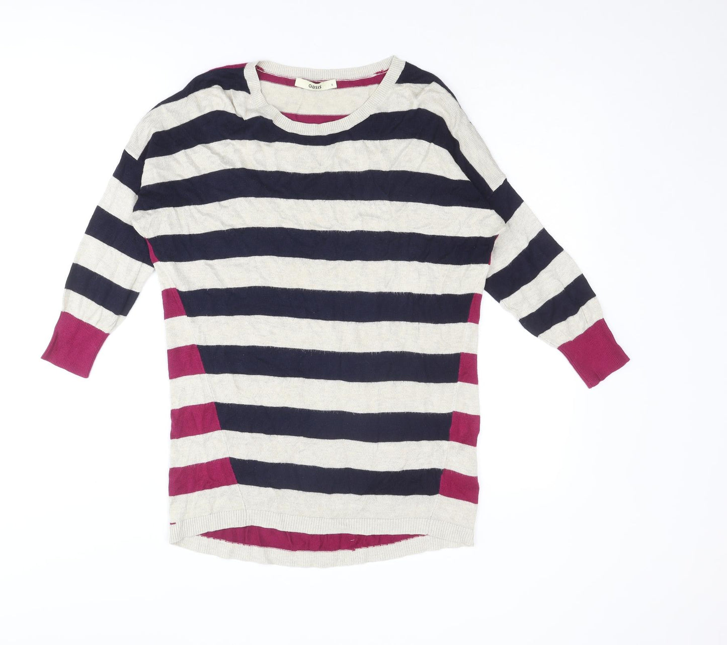 Oasis Womens Multicoloured Round Neck Striped Viscose Pullover Jumper Size S