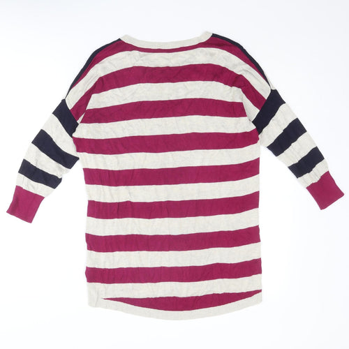 Oasis Womens Multicoloured Round Neck Striped Viscose Pullover Jumper Size S