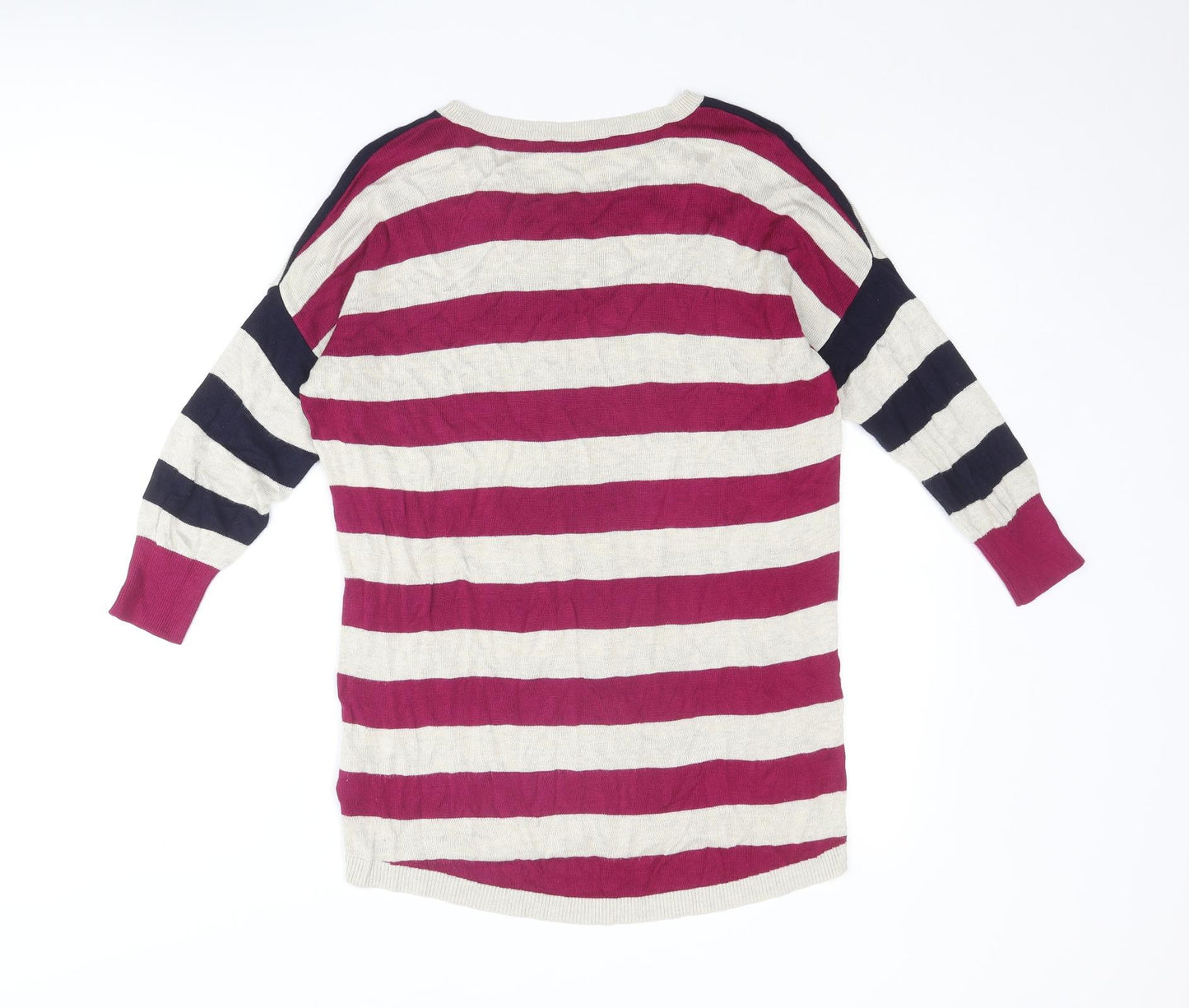 Oasis Womens Multicoloured Round Neck Striped Viscose Pullover Jumper Size S