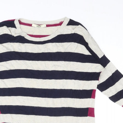 Oasis Womens Multicoloured Round Neck Striped Viscose Pullover Jumper Size S