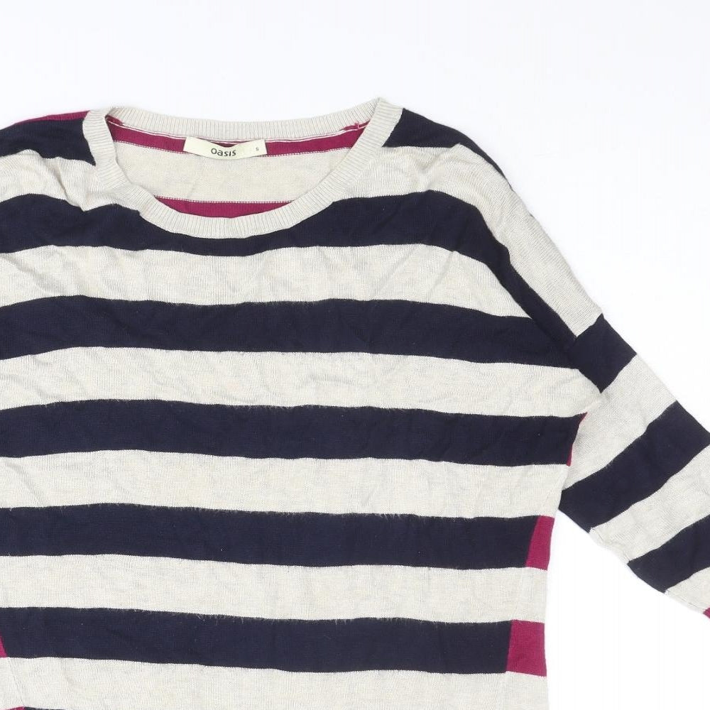 Oasis Womens Multicoloured Round Neck Striped Viscose Pullover Jumper Size S