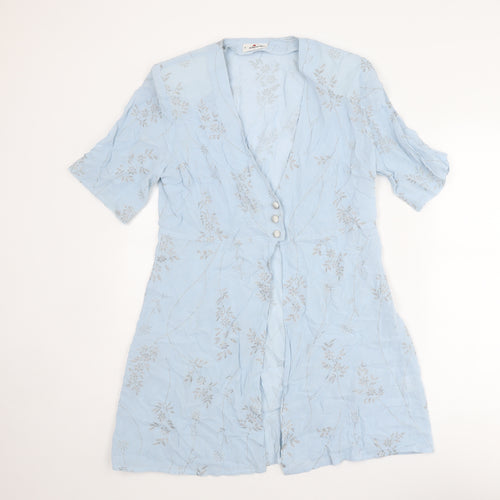 Elinette Womens Blue Geometric Viscose Kimono Blouse Size 12 V-Neck