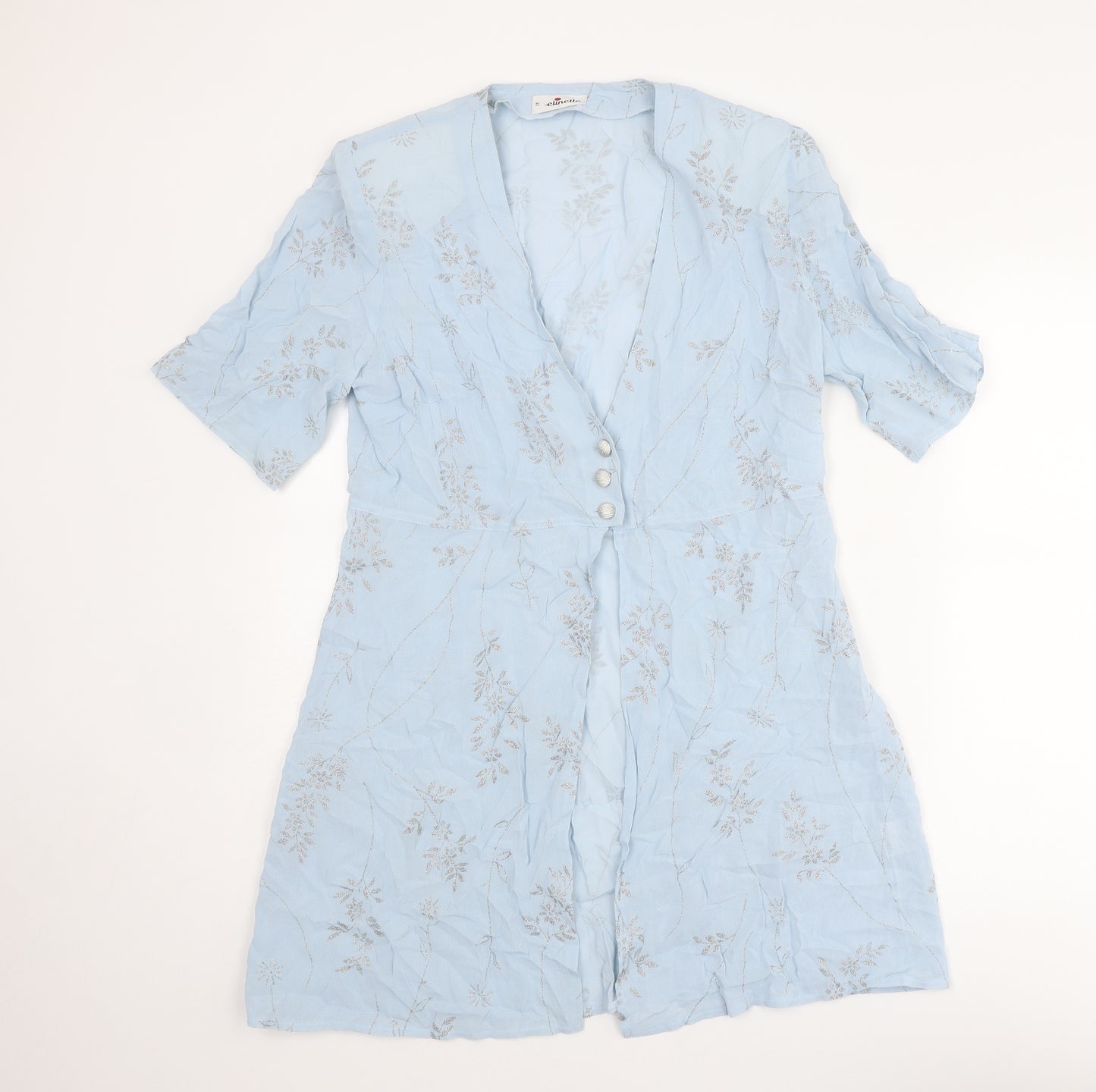 Elinette Womens Blue Geometric Viscose Kimono Blouse Size 12 V-Neck