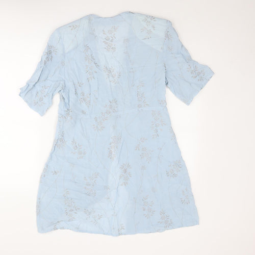 Elinette Womens Blue Geometric Viscose Kimono Blouse Size 12 V-Neck