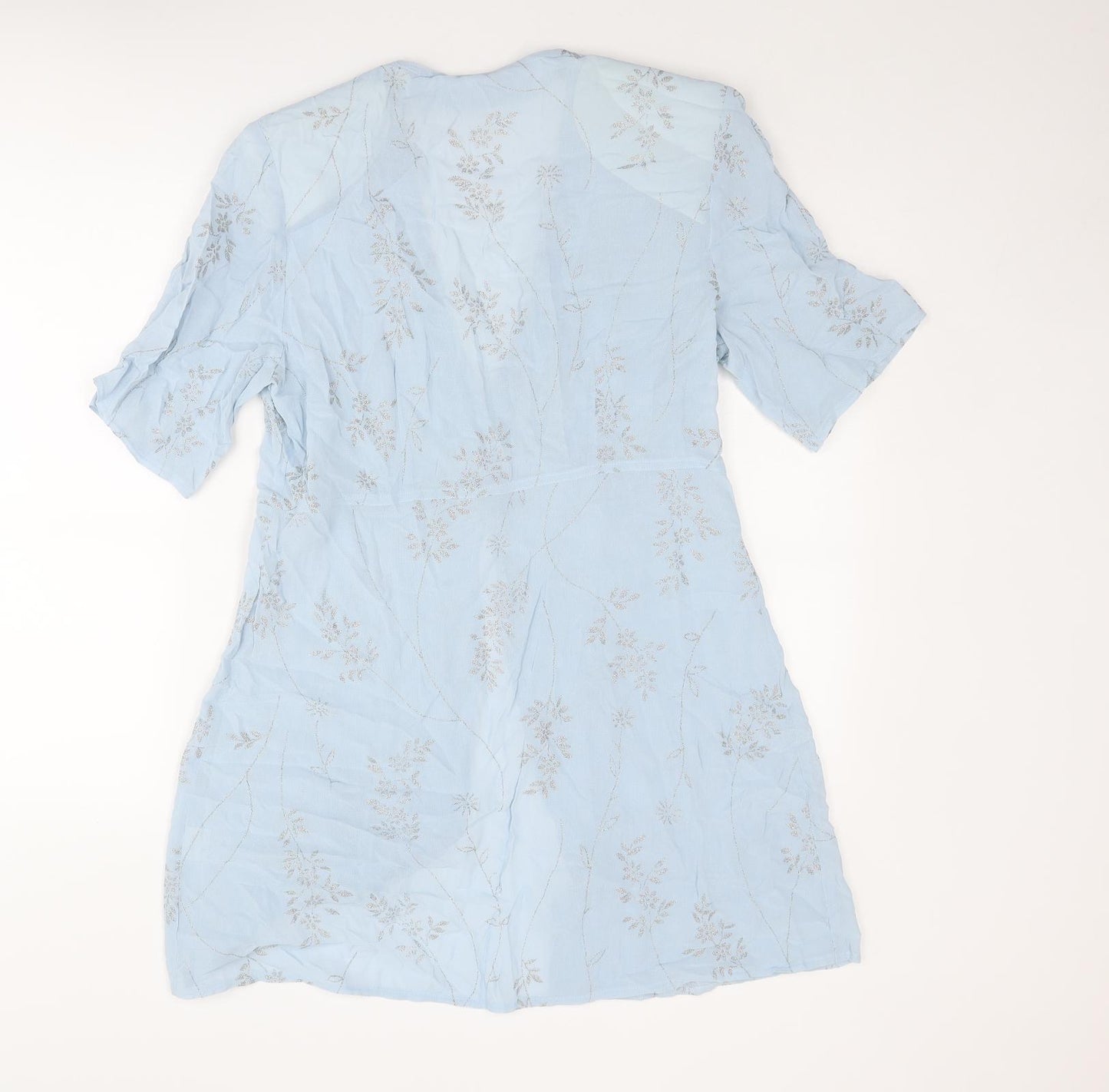 Elinette Womens Blue Geometric Viscose Kimono Blouse Size 12 V-Neck