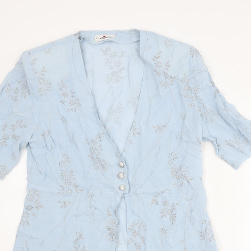 Elinette Womens Blue Geometric Viscose Kimono Blouse Size 12 V-Neck