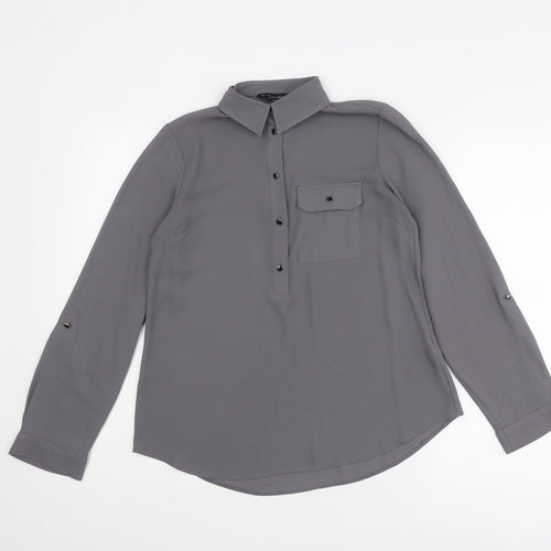 Dorothy Perkins Womens Grey Polyester Basic Blouse Size 6 Collared