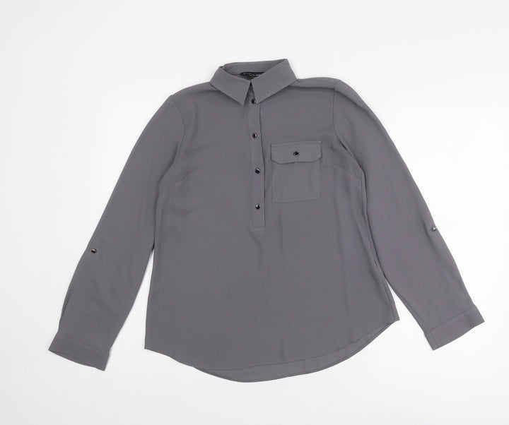 Dorothy Perkins Womens Grey Polyester Basic Blouse Size 6 Collared