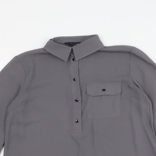Dorothy Perkins Womens Grey Polyester Basic Blouse Size 6 Collared