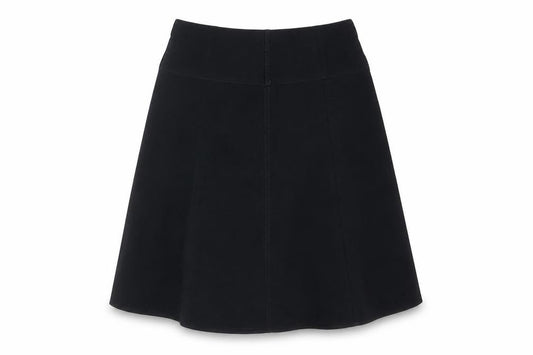 Front view of Marks & Spencer women’s black polyester swing skirt, size UK 10, zip