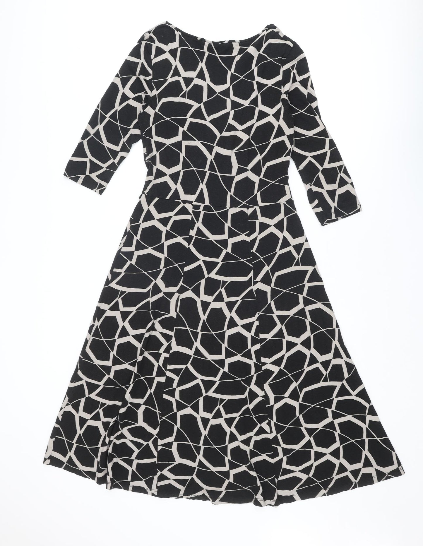 Marks and Spencer Womens Black Geometric Viscose A-Line Size 10 V-Neck Pullover