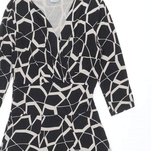Marks and Spencer Womens Black Geometric Viscose A-Line Size 10 V-Neck Pullover