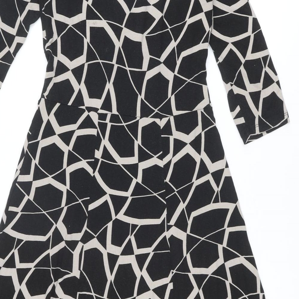 Marks and Spencer Womens Black Geometric Viscose A-Line Size 10 V-Neck Pullover